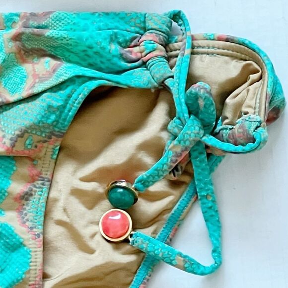 Despi Brazillian Reptilian Print Bandeau top with side tie bikini bottoms Sz S - Picture 4 of 5